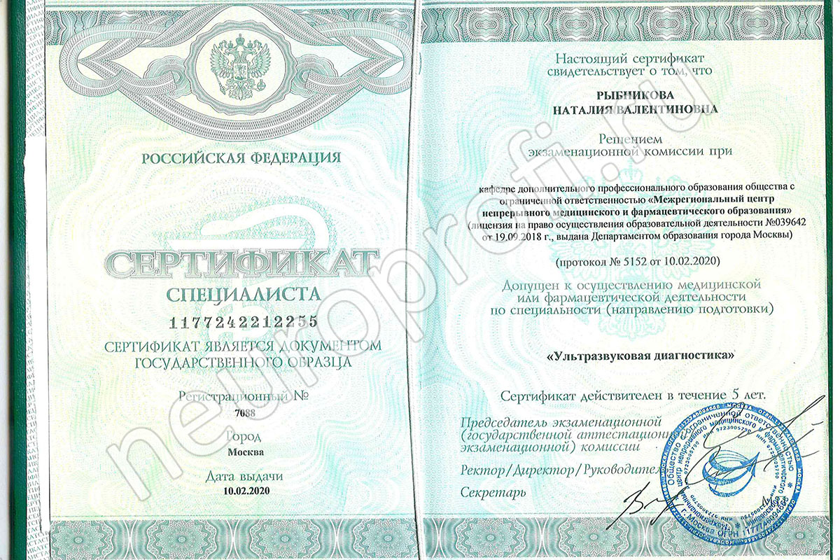 Рыбникова Н. В. Сертификат